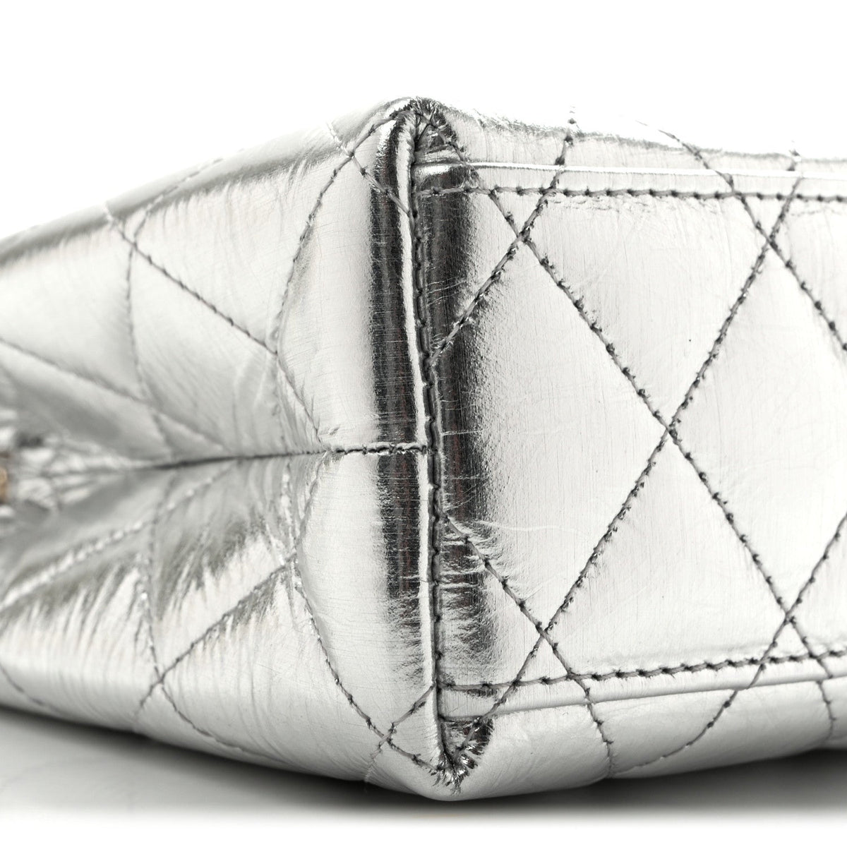 Metallic Aged Calfskin Quilted Nano Kelly Shopper Silvery