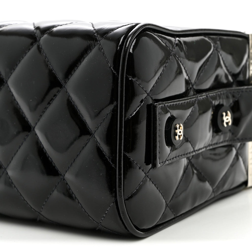 Patent Quilted Vanity Clutch Black