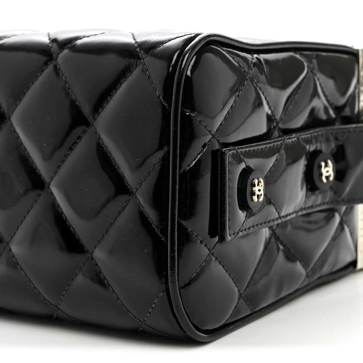 Patent Quilted Vanity Clutch Black