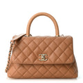 Caviar Quilted Lizard Embossed Mini Coco Handle Flap Brown