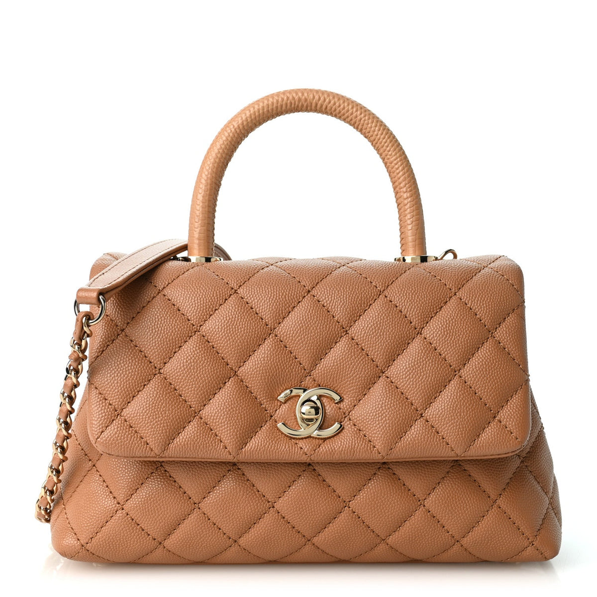 Caviar Quilted Lizard Embossed Mini Coco Handle Flap Brown