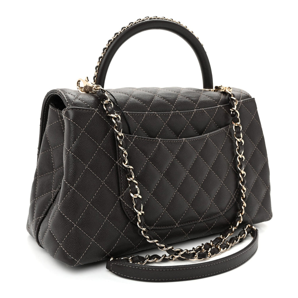 Caviar Quilted Small Coco Handle Flap Dark Brown Dark Brown