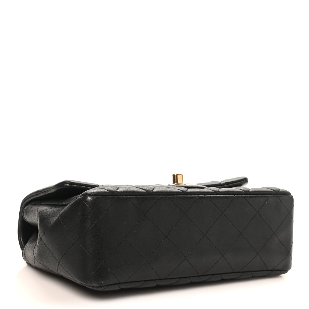 Lambskin Quilted Mini Coco Charms Rectangular Flap Black