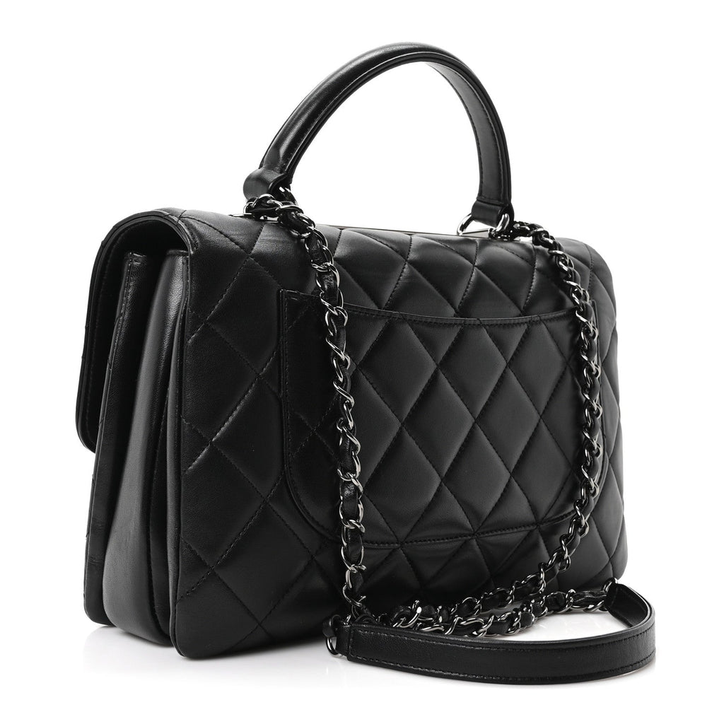 Lambskin Quilted Medium Trendy CC Flap Dual Handle Bag Black