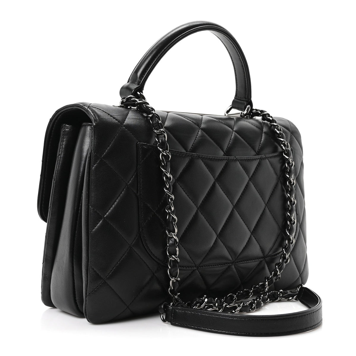 Lambskin Quilted Medium Trendy CC Flap Dual Handle Bag Black