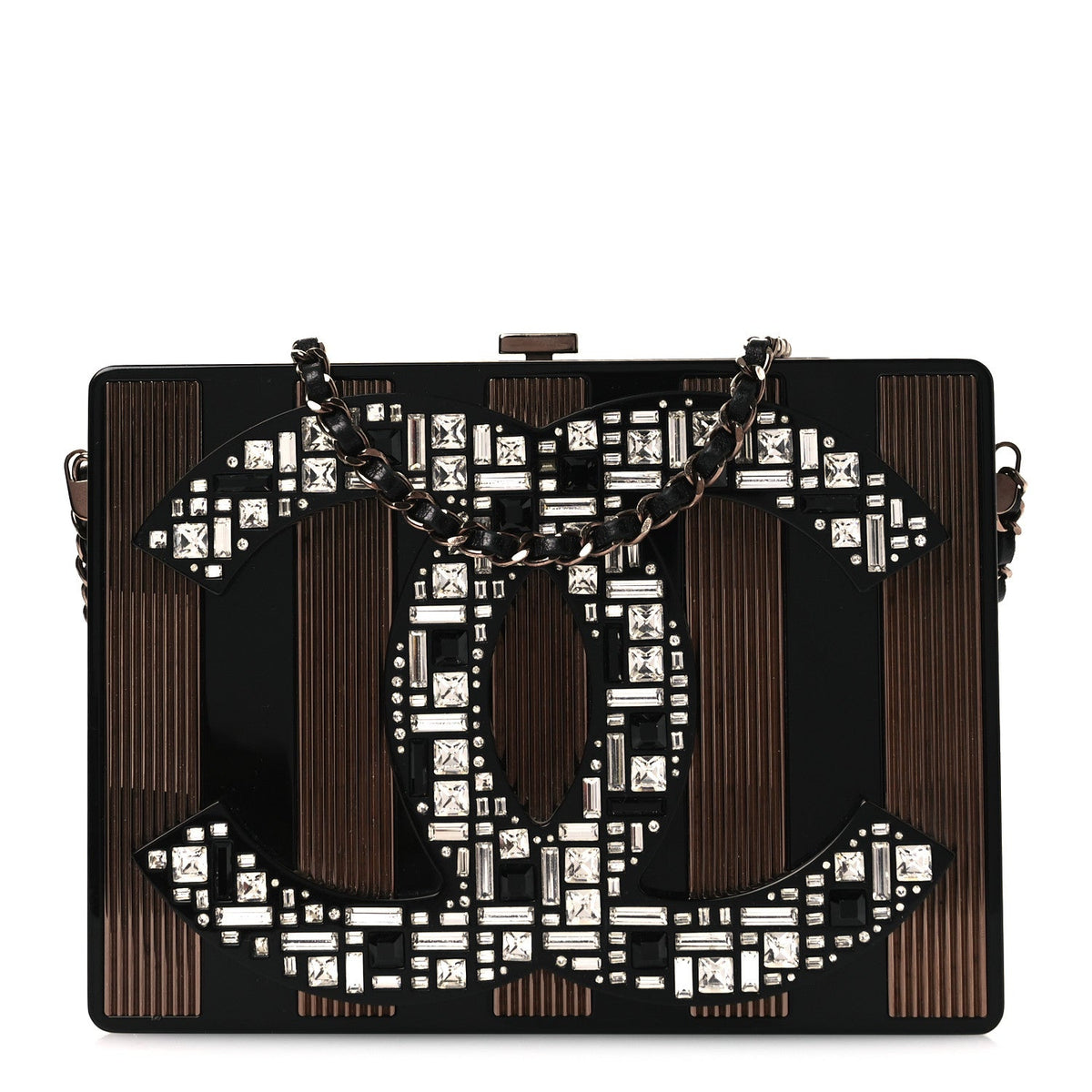 Plexiglass Crystal CC Minaudiere Clutch Black Copper