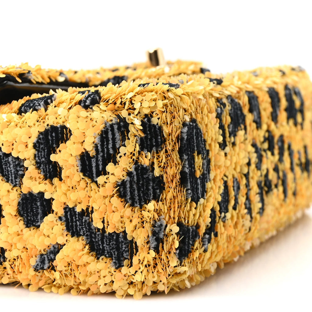 Sequin Mixed Fibers Leopard Print Mini Rectangular Flap Black Orange