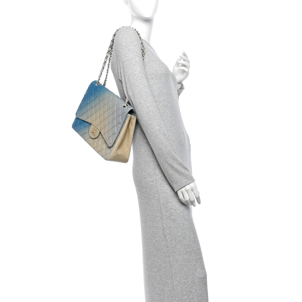 Lambskin Degrade Quilted Maxi Single Flap Light Blue
