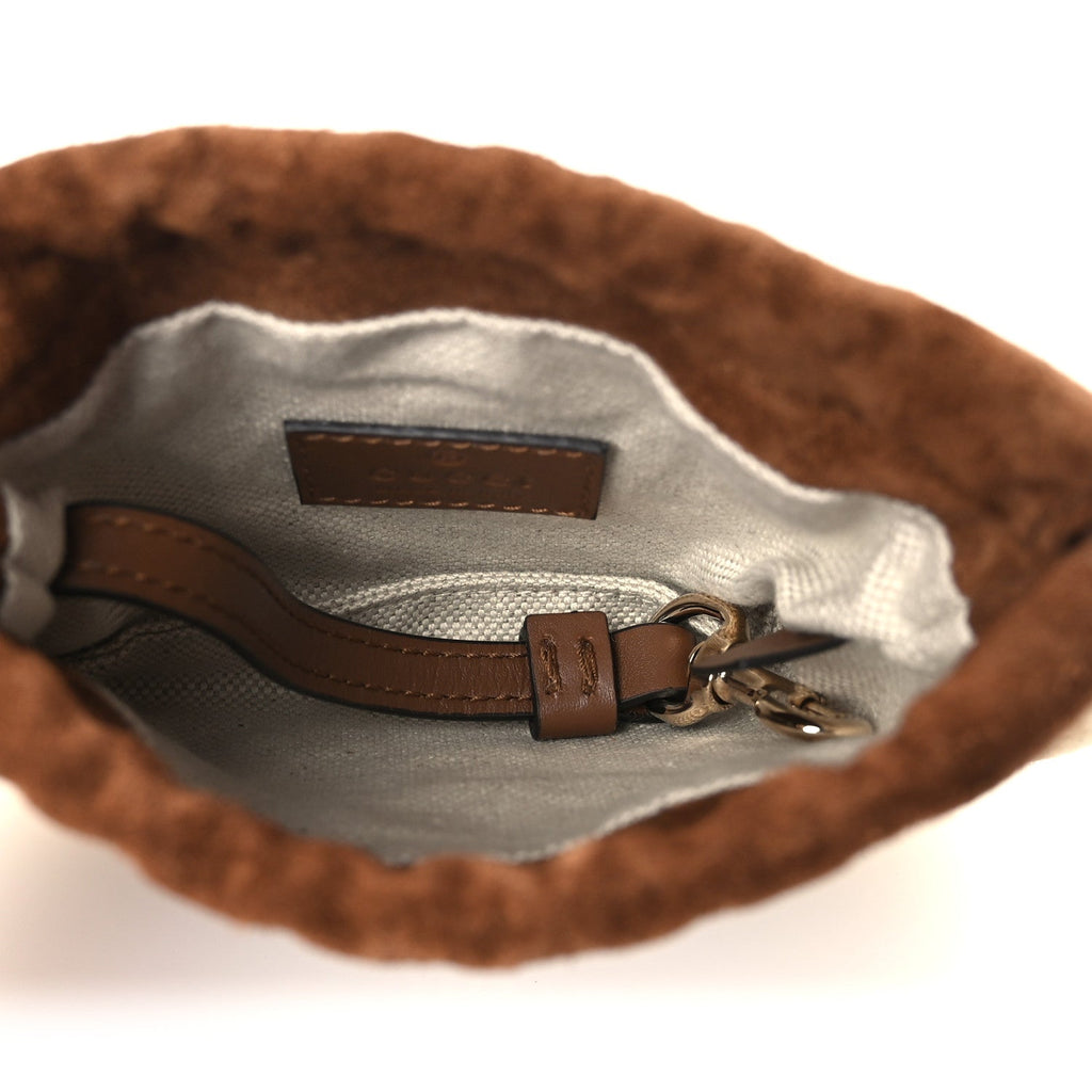 Suede Shearling Nano Pouch Keyring Bag Charm Brown