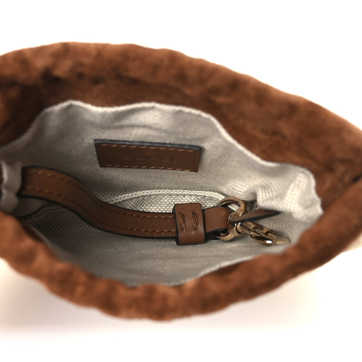 Suede Shearling Nano Pouch Keyring Bag Charm Brown