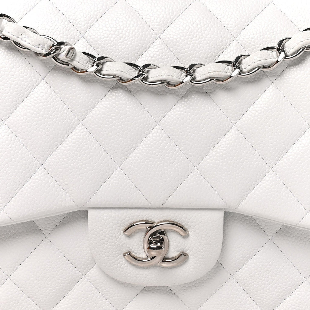 Caviar Quilted Jumbo Double Flap White