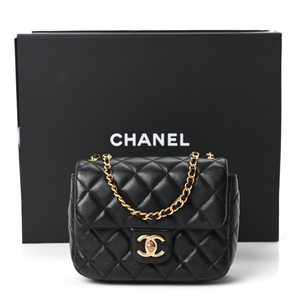 Lambskin Enamel Quilted Mini Coco Hearts Square Flap Black