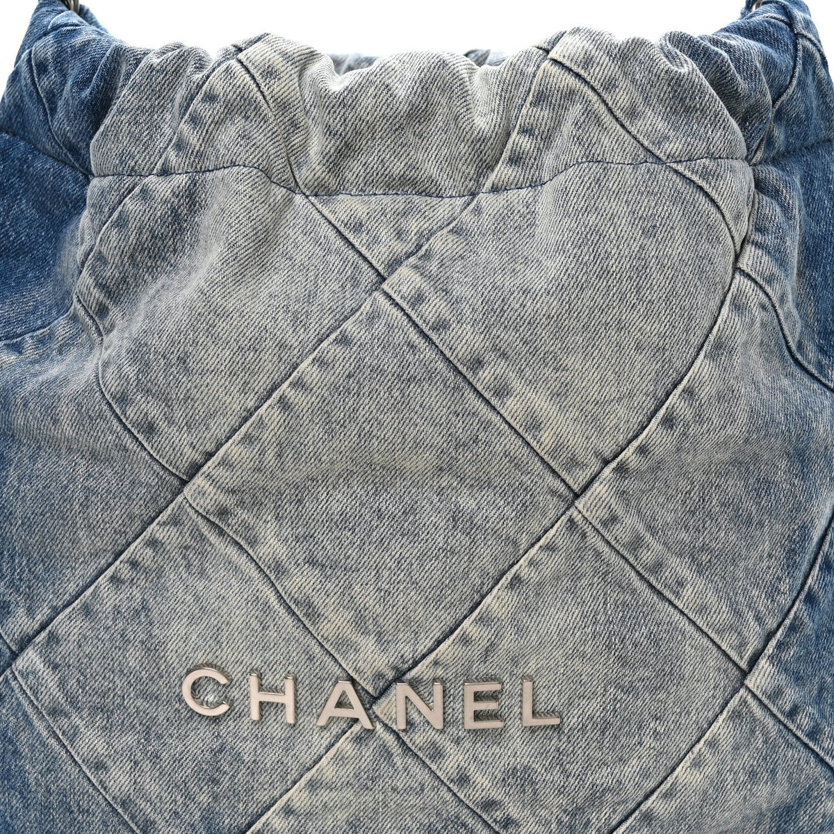 Denim Quilted Small Chanel 22 Blue