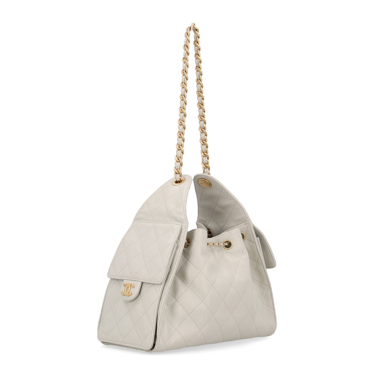 Caviar Quilted Small Chanel 25 Handbag Light Grey