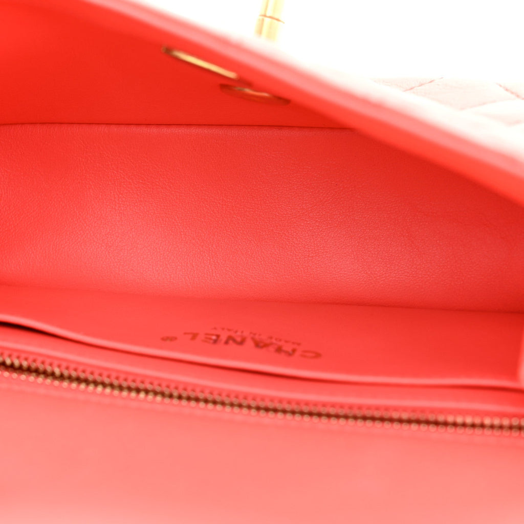 Lambskin Quilted Mini Rectangular Sweet Camellia Flap Coral