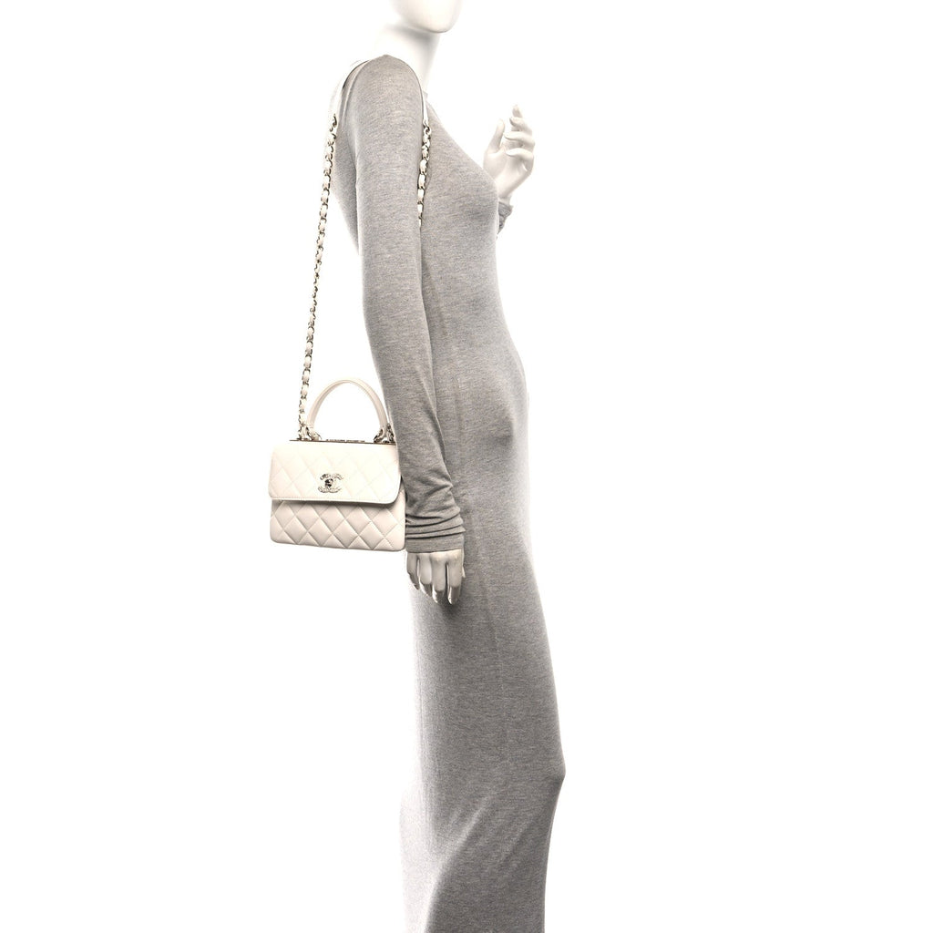 Lambskin Crystal Quilted Mini Trendy CC Dual Handle Flap Bag White