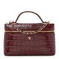 Calfskin Crocodile Embossed Crococo Exoticoco Vanity With Chain Dark Burgundy