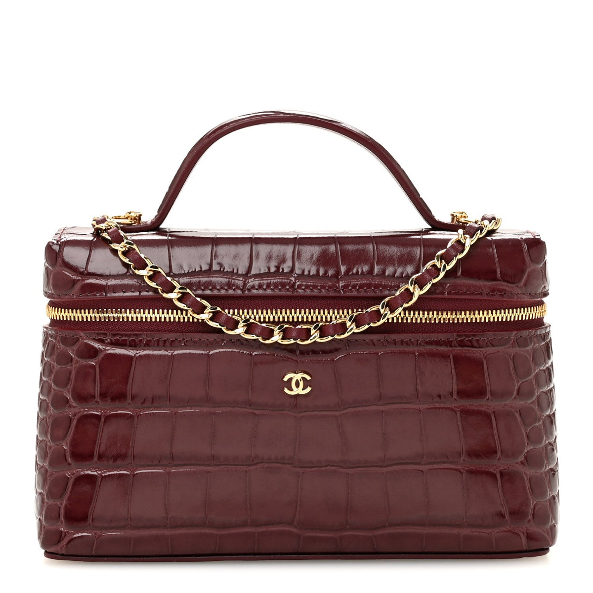 Calfskin Crocodile Embossed Crococo Exoticoco Vanity With Chain Dark Burgundy