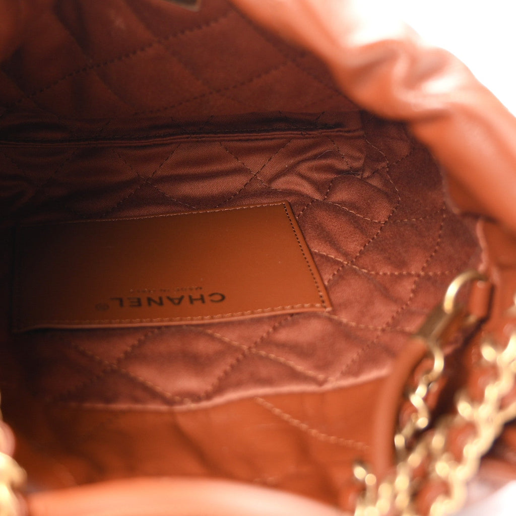 Shiny Calfskin Quilted Mini Chanel 22 Light Brown