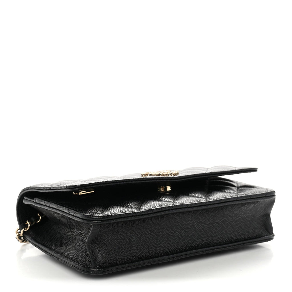 Caviar Quilted Crystal CC Wallet On Chain WOC Black