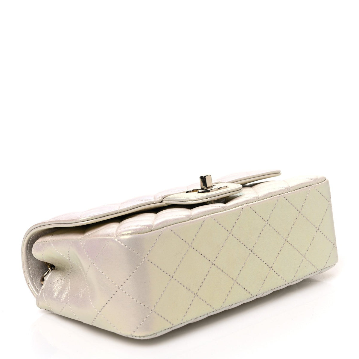 Iridescent Lambskin Quilted Mini Rectangular Flap Ivory