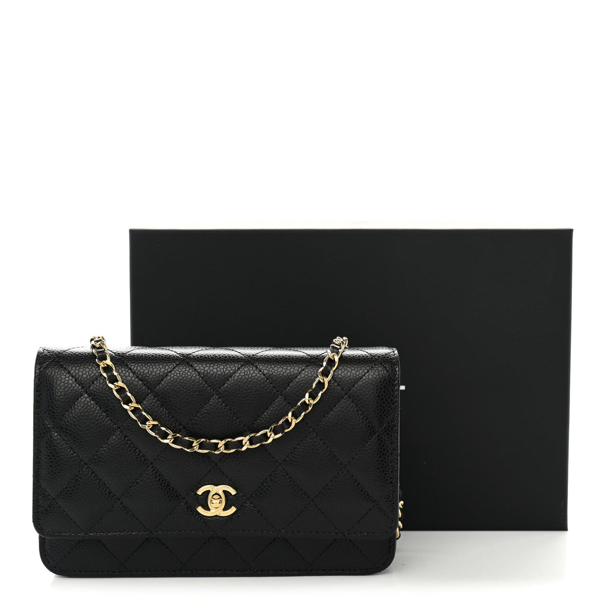 Caviar Quilted CC Turnlock Wallet On Chain WOC Black