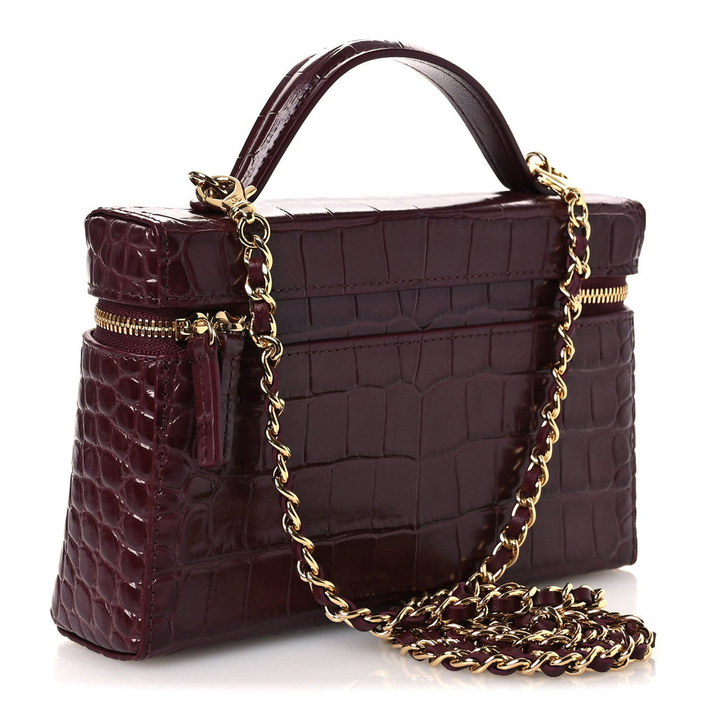 Calfskin Crocodile Embossed Crococo Exoticoco Vanity With Chain Dark Burgundy