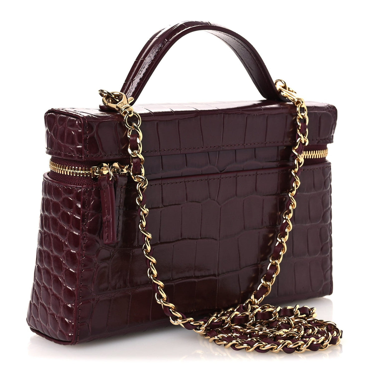Calfskin Crocodile Embossed Crococo Exoticoco Vanity With Chain Dark Burgundy