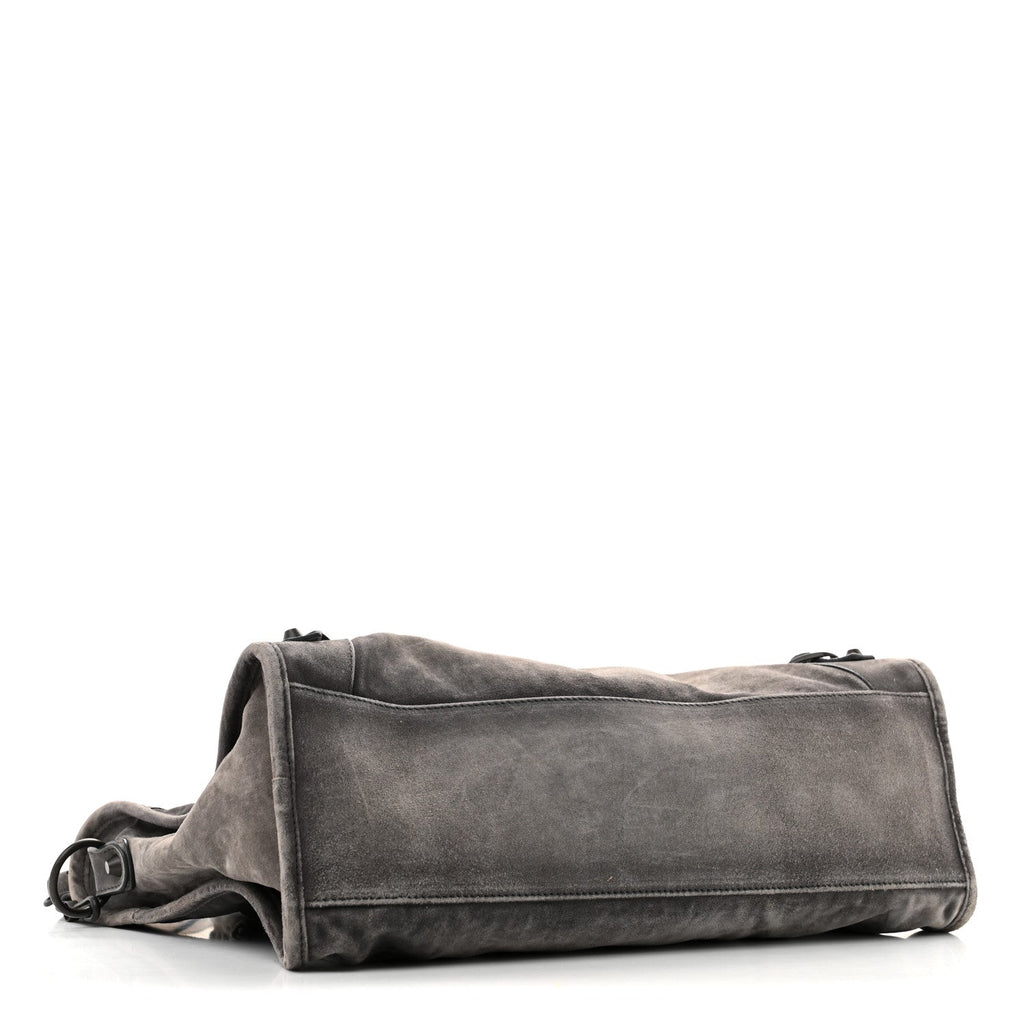 Waxed Suede Calfskin Classic Hardware Medium Le City Storm Grey