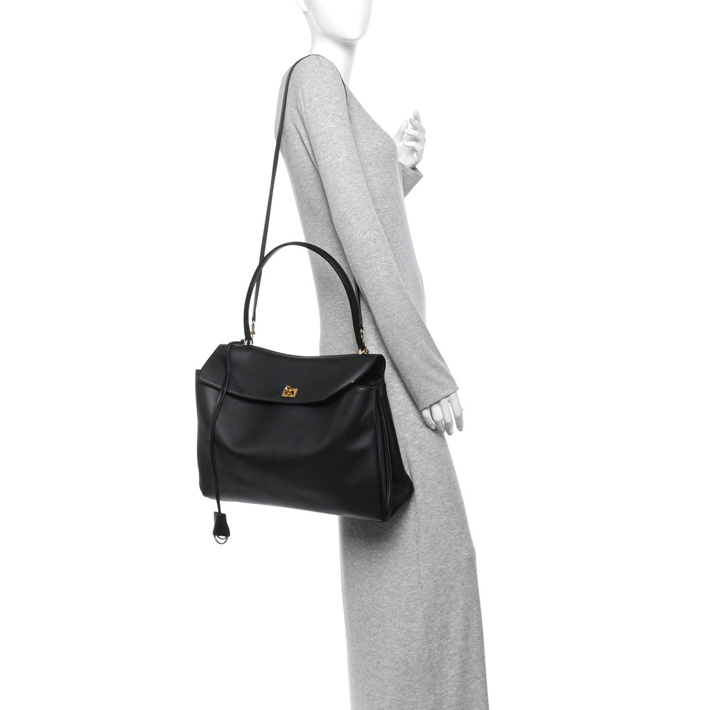Smooth Calfskin Large Rodeo Top Handle Handbag Black