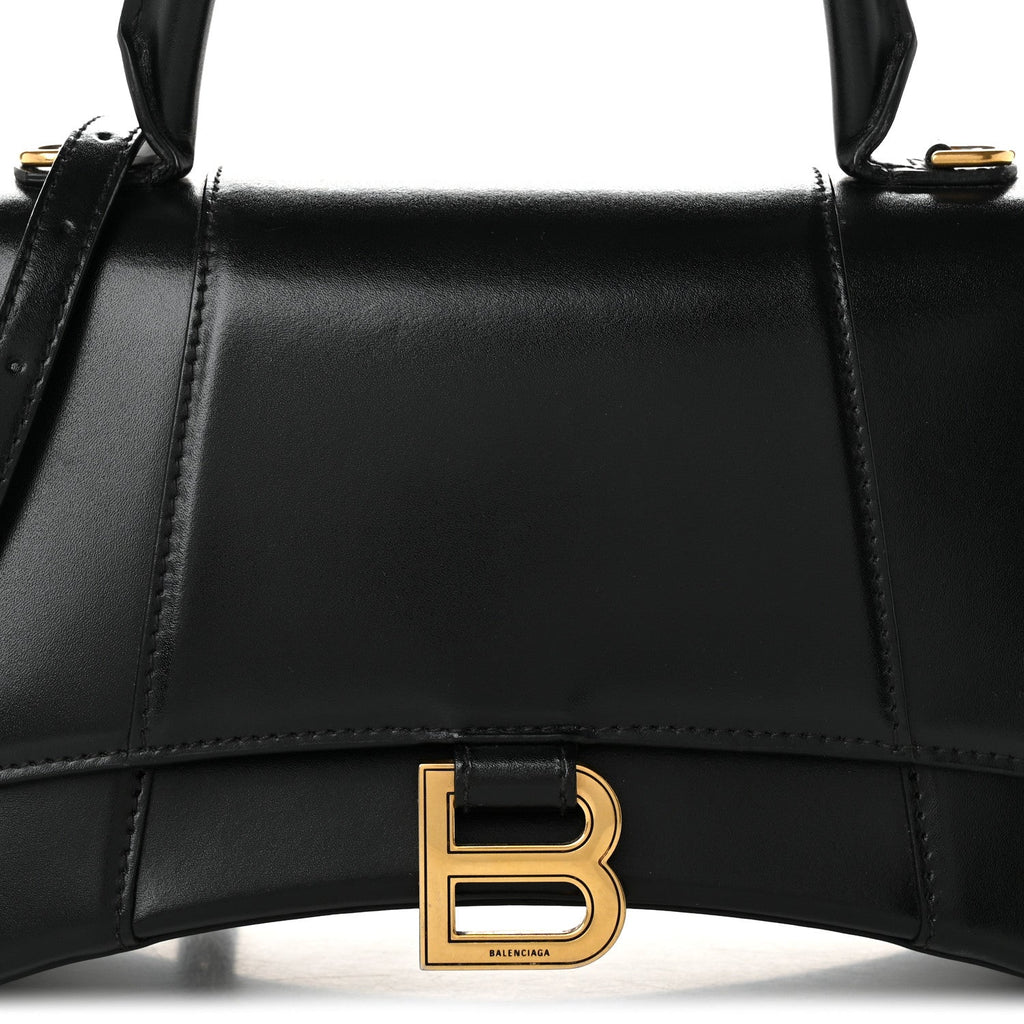Shiny Box Calfskin Small Hourglass Top Handle Bag Black