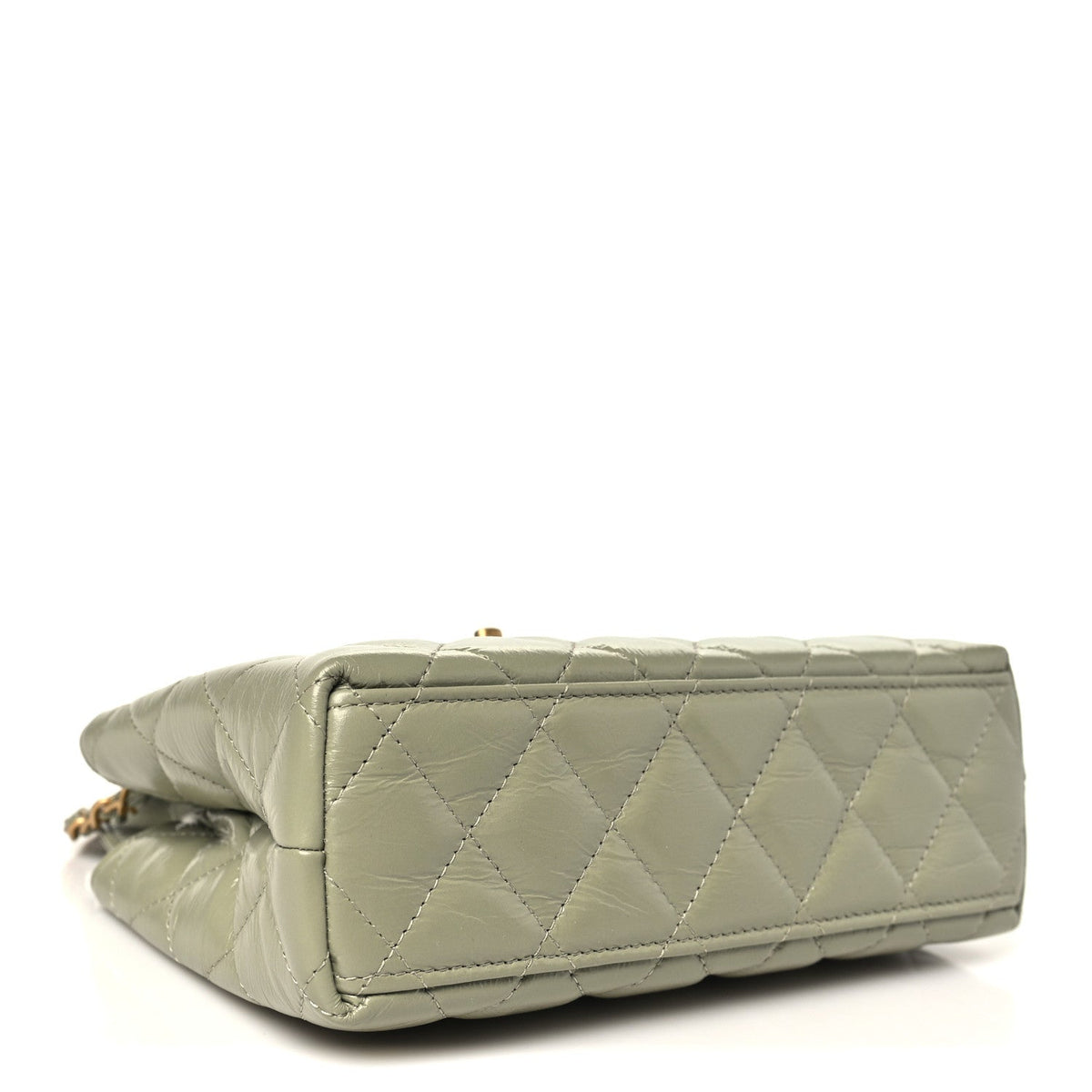 Shiny Aged Calfskin Quilted Nano Kelly Shopper Khaki