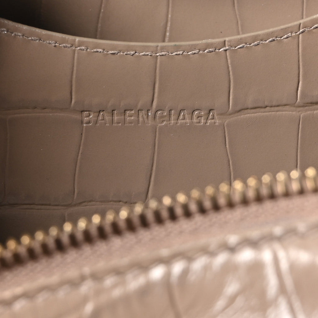 Shiny Supple Calfskin Crocodile Embossed Neo Classic Gold Hardware S City Mink Grey