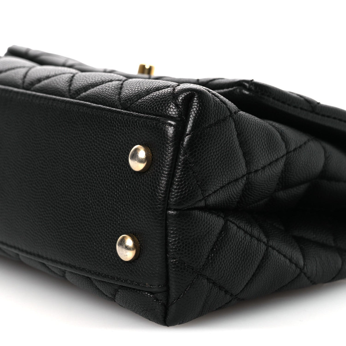 Caviar Lizard Embossed Quilted Mini Coco Handle Flap Black