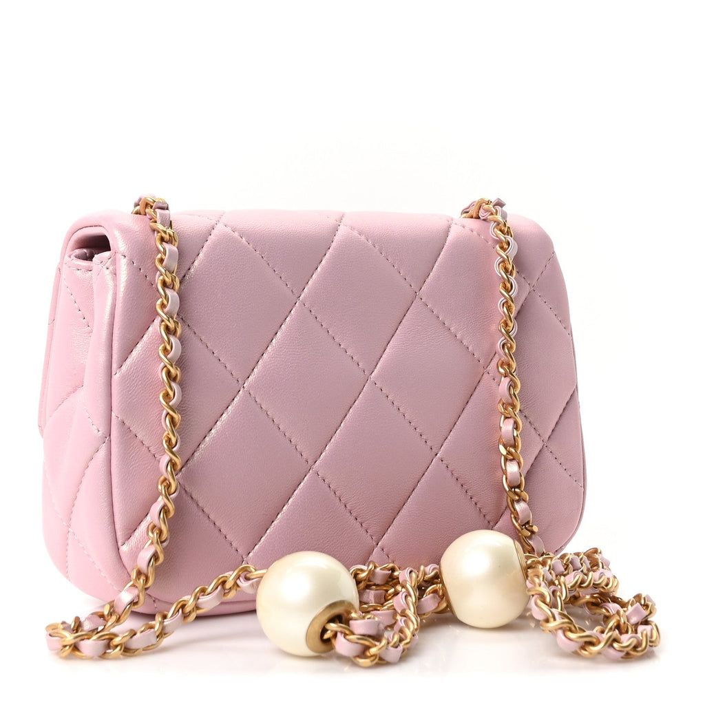 Pearly Lambskin Pearl Quilted Mini Flap Pink