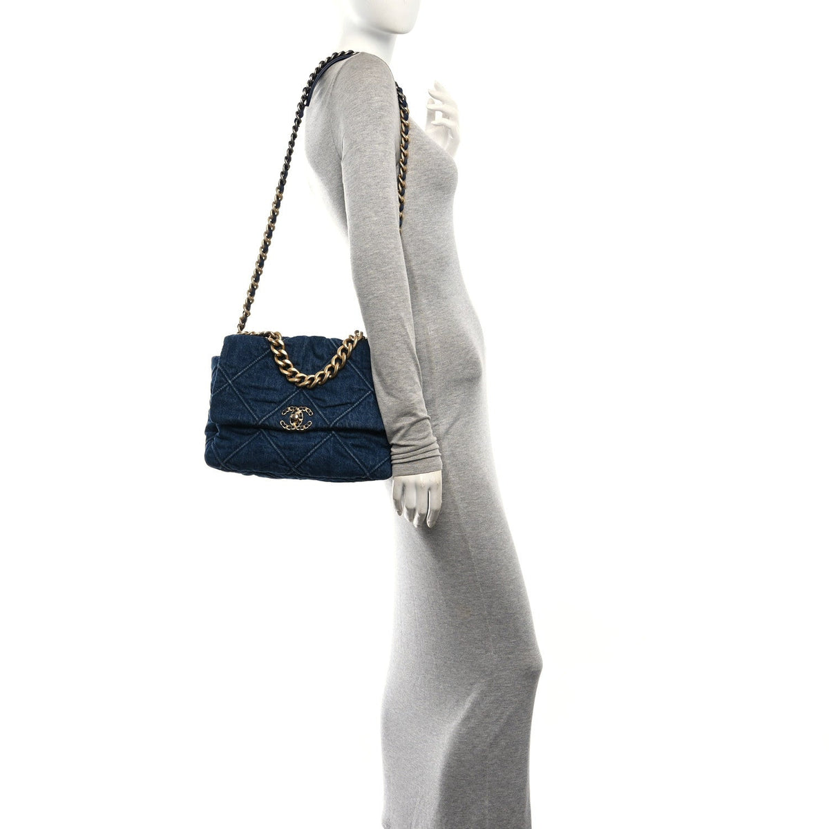 Denim Quilted Large Chanel 19 Flap Blue
