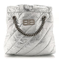 Crushed Calfskin Quilted Crush Small Tote Bag Silver