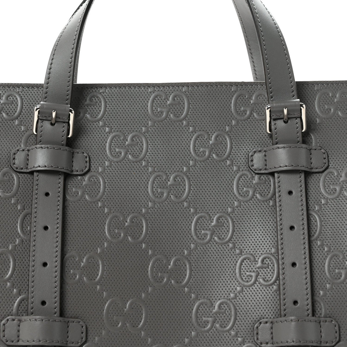 Calfskin GG Tennis Embossed Tote Bag Dusty Grey