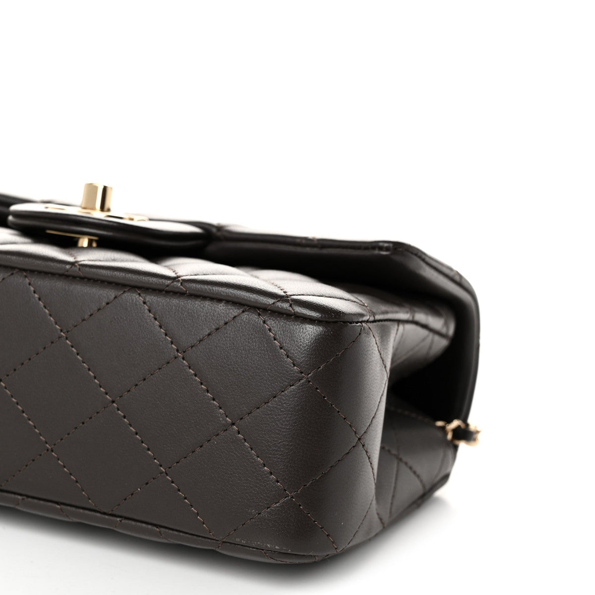 Lambskin Quilted Mini Top Handle Rectangular Flap Dark Brown