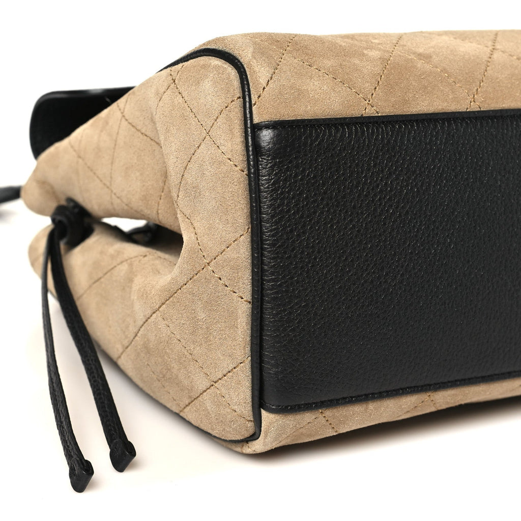 Grained Calfskin Suede Urban Essentials Shopping Bag Dark Beige Black