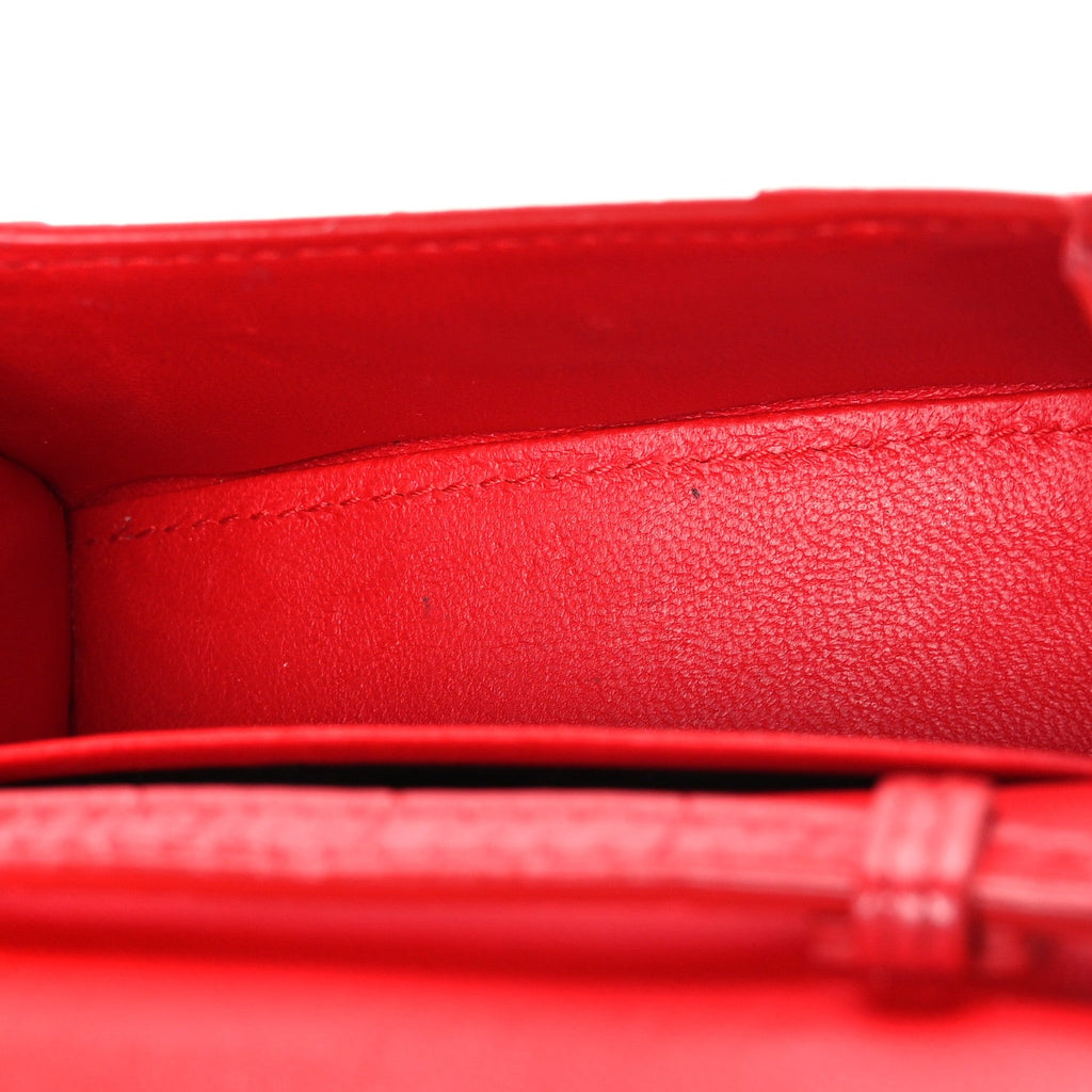 Shiny Calfskin Tonal B Crocodile Embossed Hourglass Top Handle Bag Mini Bright Red