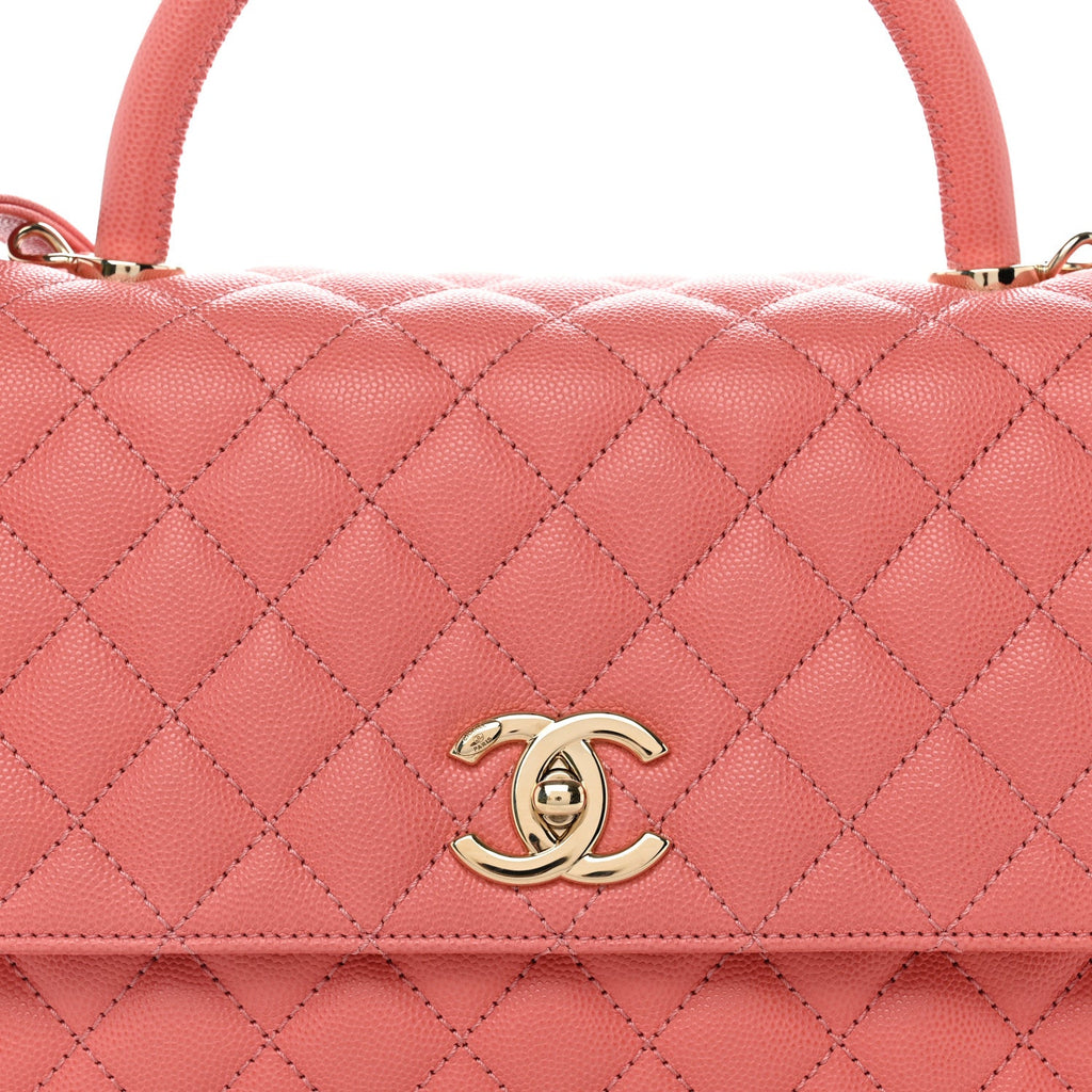 Caviar Quilted Small Coco Handle Flap Pink