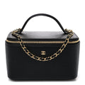 Calfskin Lizard Embossed Top Handle Vanity With Chain Black