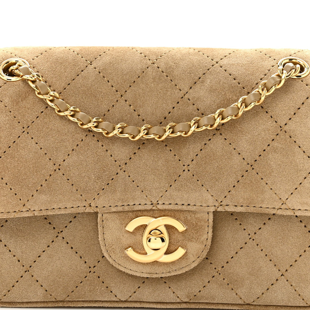 Suede Calfskin Mini Souplissimo Flap Dark Beige