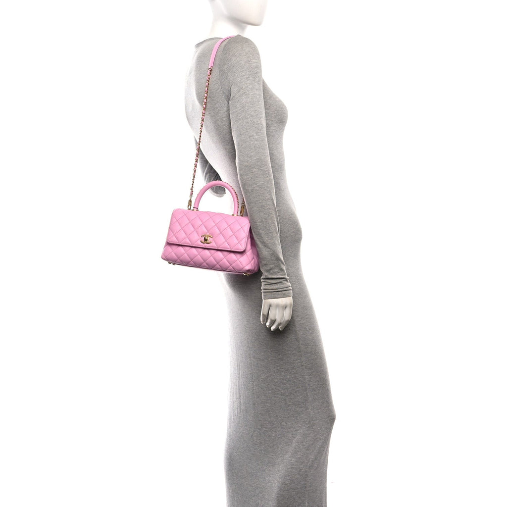 Caviar Quilted Mini Coco Chain Handle Flap Pink