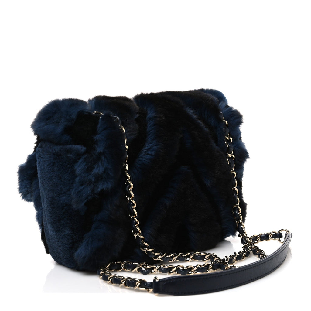 Orylag Rabbit Fur Chevron Small Single Flap Black Blue