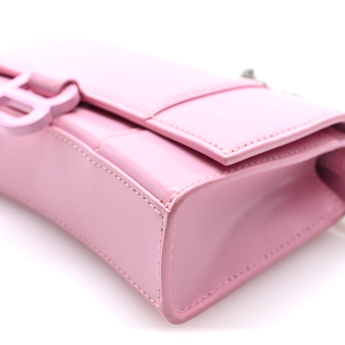 Shiny Box Calfskin Tonal B Hourglass Chain Bag Candy Pink