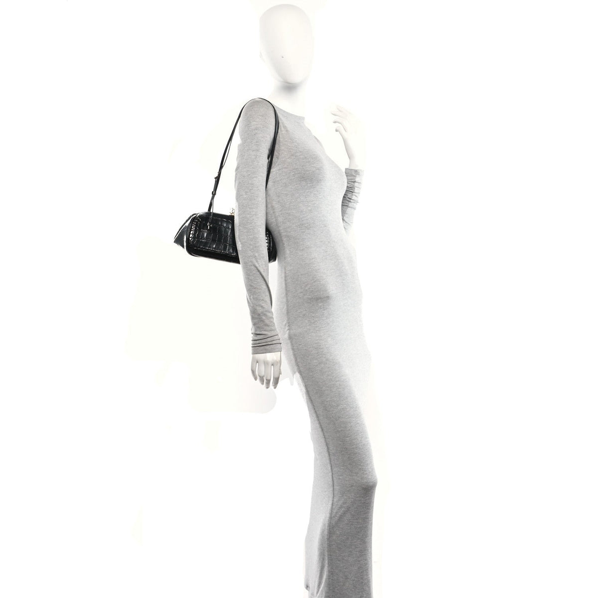 Calfskin Crocodile Embossed Pretty CC Clutch With Strap Black