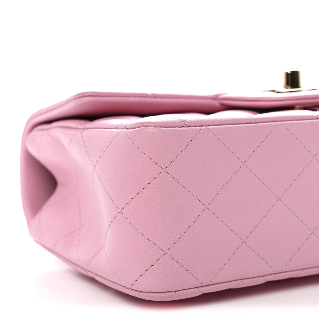 Lambskin Quilted Mini Top Handle Rectangular Flap Pink