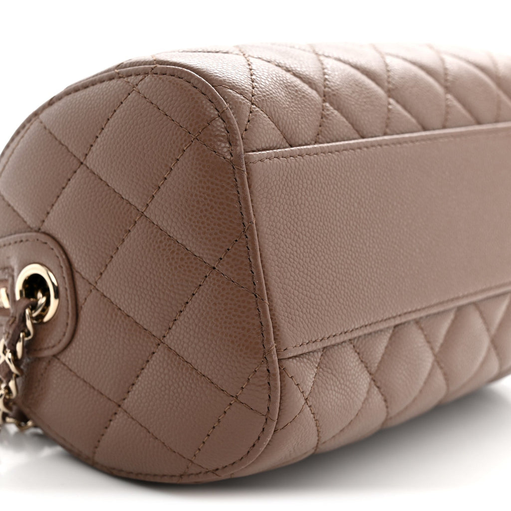 Caviar Quilted Barrel Clutch With Chain Brown